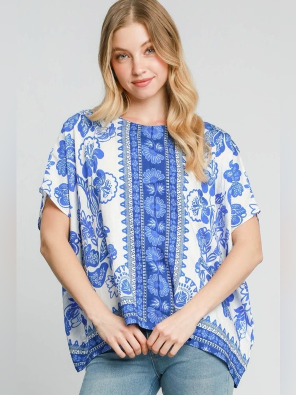 Umgee Full Size Floral Border Print Oversized Top Plus Size🛍️
